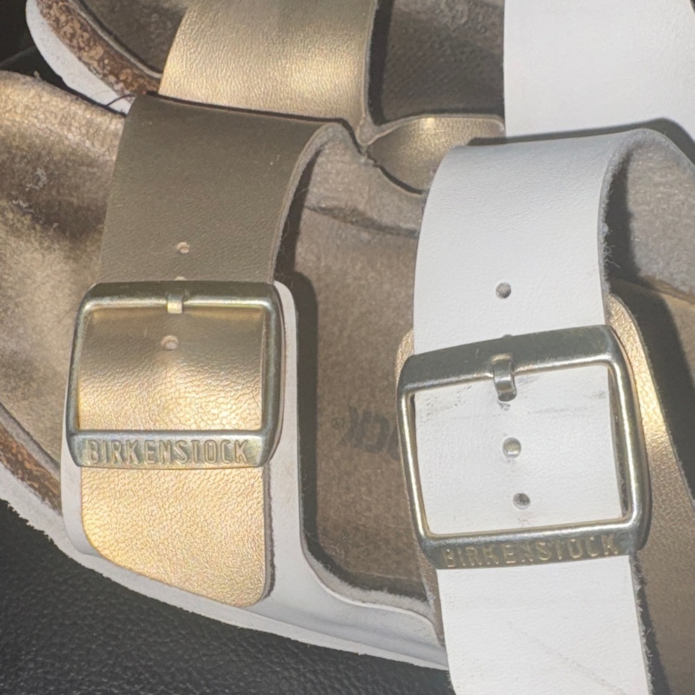 White and Gold Double Strap Sandals - Picture 6 of 10